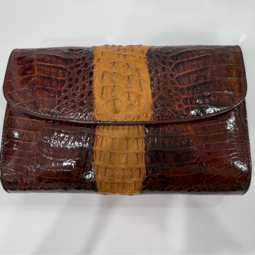 Genuine Crocodile Leather  Elegant Brown and Tan Women Bag